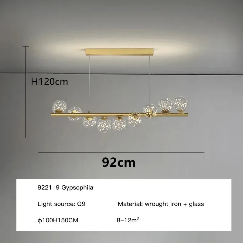 Nordic Gold Glass Ball Chandelier for Dining Room Kitchen Island