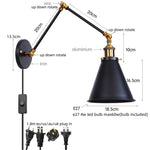 Retro LED Swing Arm Wall Sconce Black Industrial Vintage Lamp
