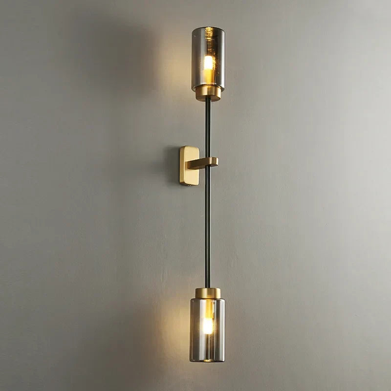 Smokey Gray Glass Linear Brass LED Wall Lights