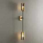 Smokey Gray Glass Linear Brass LED Wall Lights