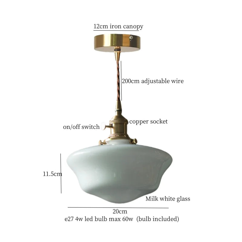 Afralia™ Cream Glass LED Pendant Brass Hanging Lamp for Kitchen Restaurant Living Room