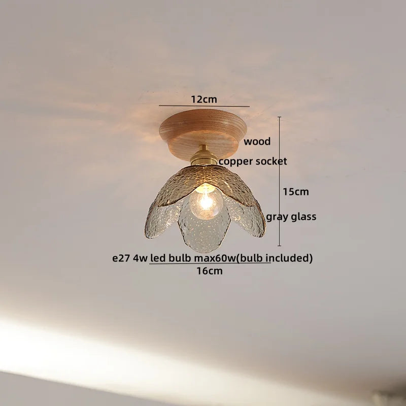 Wood Glass LED Ceiling Lamp Modern Plafondlamp for Home Restaurant Living Room