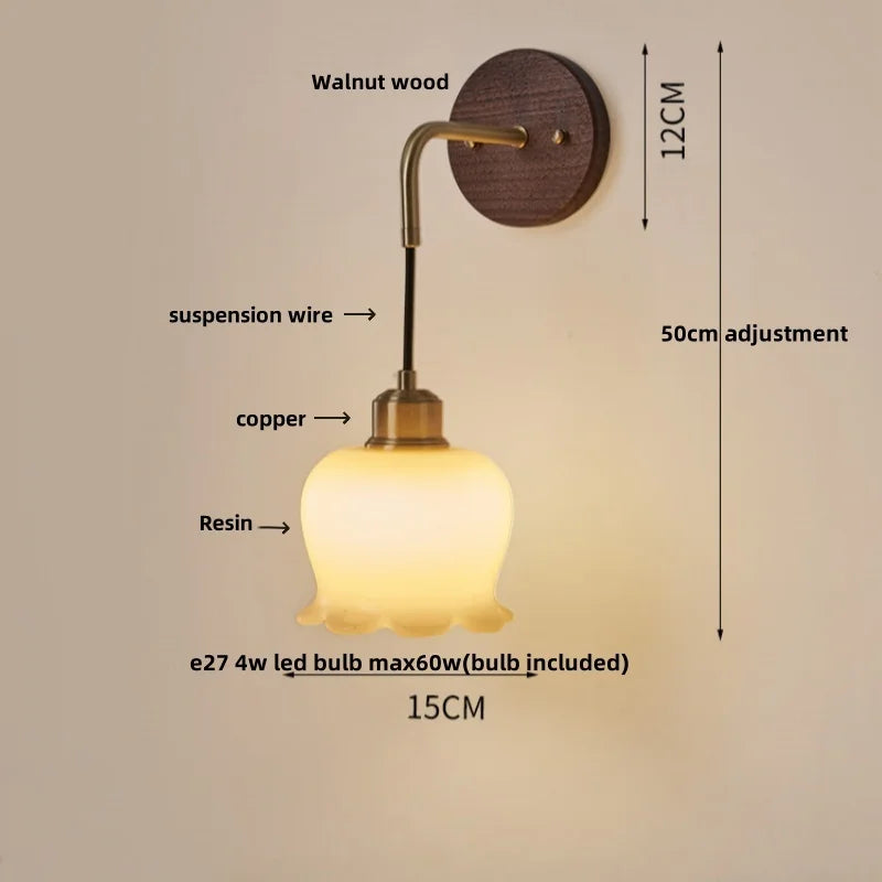 Adjustable LED Wall Lamp Sconce Copper Wood Glass Stair Light