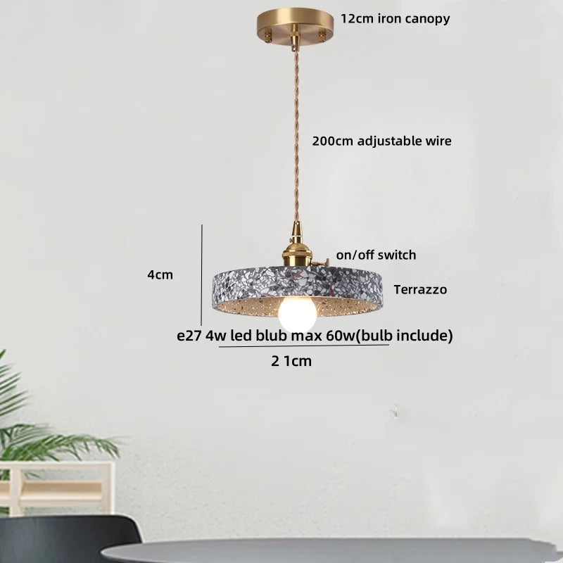 Afralia Terrazzo Stone LED Pendant Lamp for Industrial Loft, Bar, Coffee, Living Room.