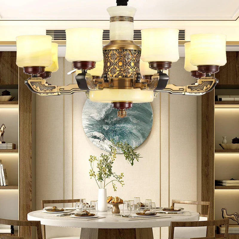 Luxury Copper Marble Chandelier for Living Room in New Chinese Style