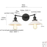 Industrial LED Wall Light Fixture with Pull Chain Switch, 2 Heads Bedside Lamp