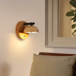 Black Iron LED Wall Light Fixture Coffee Nordic Modern Natural Wood Bedside Lamp