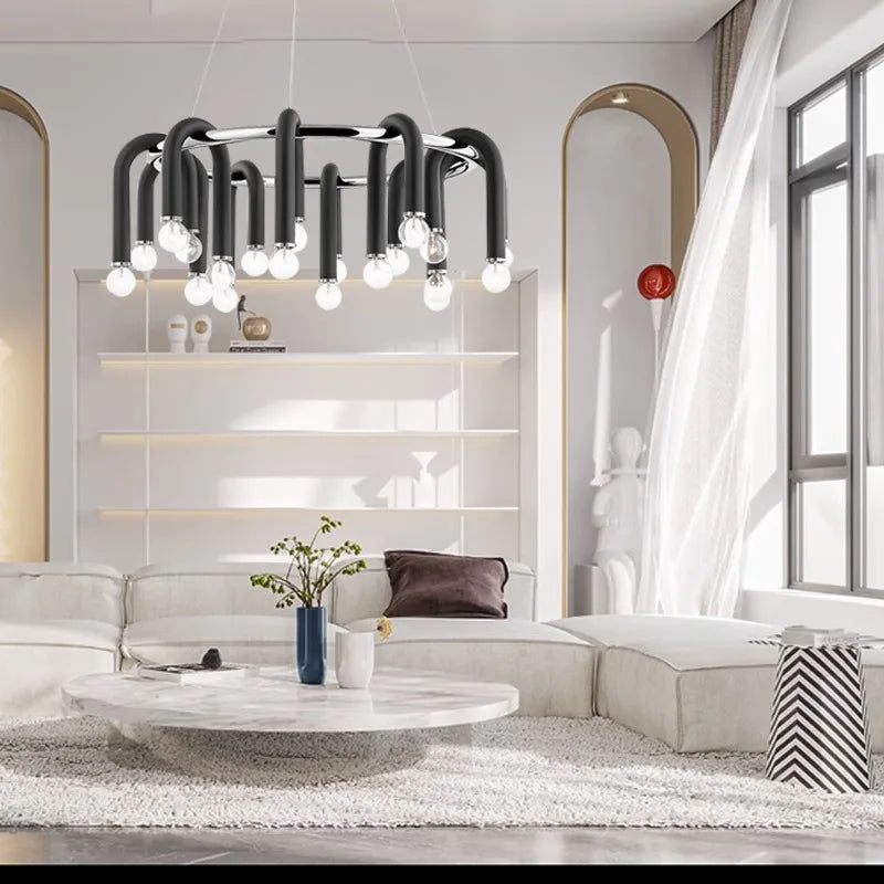 Black Aluminum Tube Dimmable LED Chandelier with U-Shaped Design