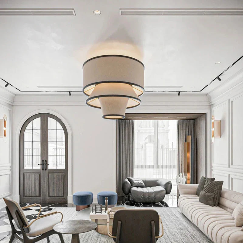 Wabi Sabi Fabric Ceiling Chandelier LED Pendant Lamp for Living Dining Room