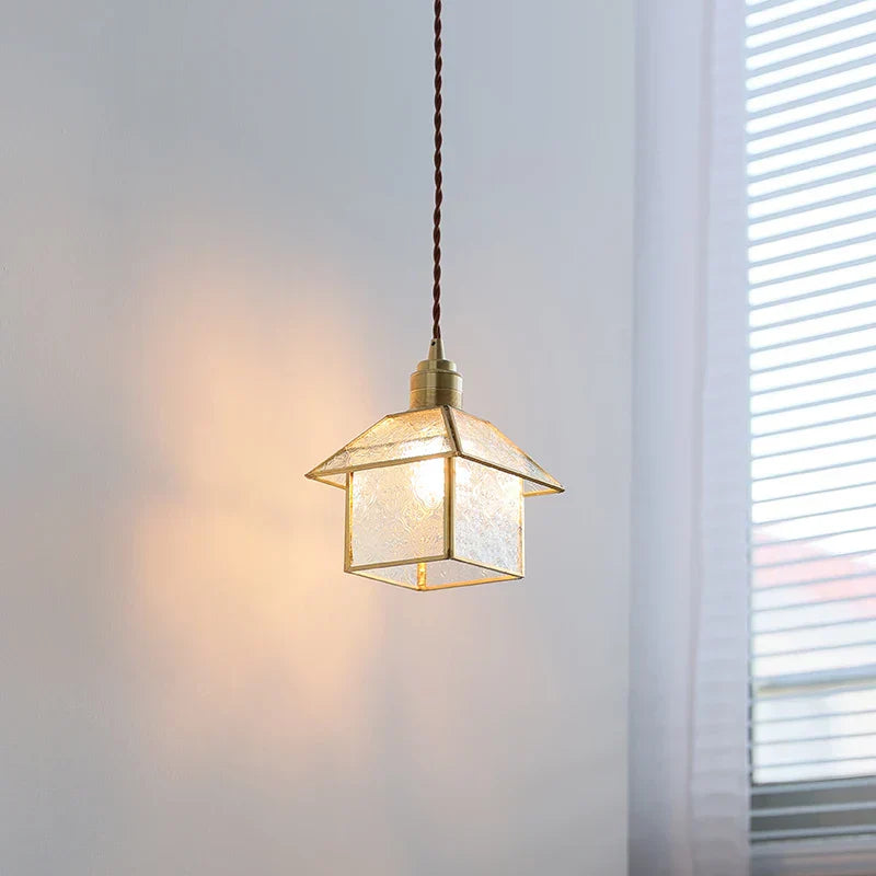 Cube Glass LED Pendant Light: Modern Copper Hanging Lamp for Bedroom, Restaurant, Hallway