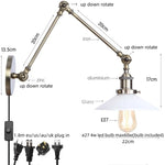 Vintage Industrial LED Wall Light with Clear Glass Shade & Adjustable Long Arm