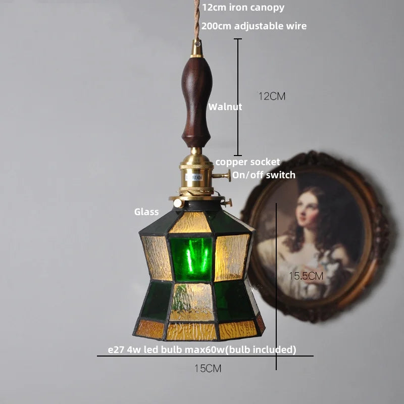 Walnut Wood Glass Pendant Lights LED Vintage Loft Kitchen Living Room Lighting