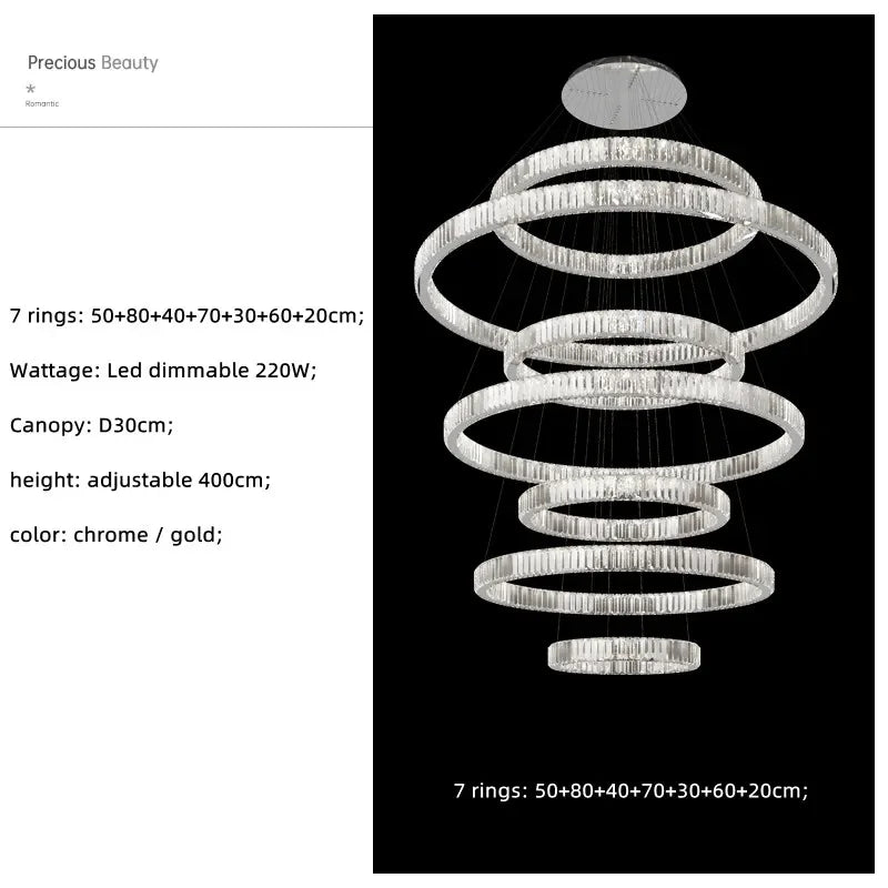 Luxury K9 Crystal Pendant Lights | Dimmable LED Circles Hanging Lamp