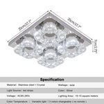 Crystal LED Ceiling Light: Modern Square K9 Chandeliers, Dimmable Stainless Steel Fixture.