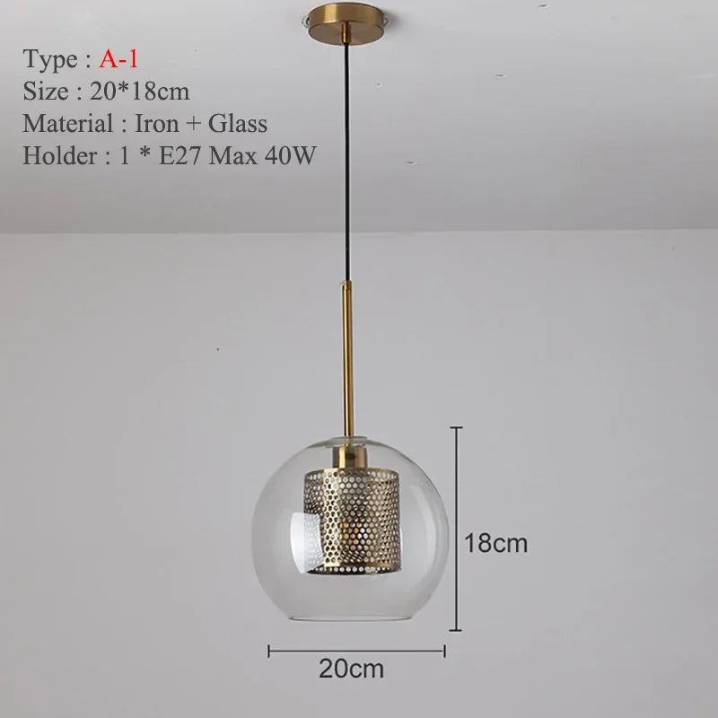 Nordic Glass Pendant Light for Kitchen Coffee Bar Dining