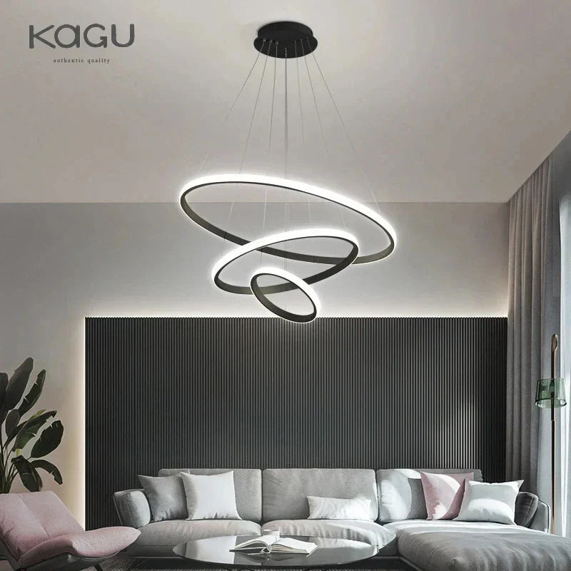 Modern LED Circle Pendant Chandelier Black for Living Dining Kitchen