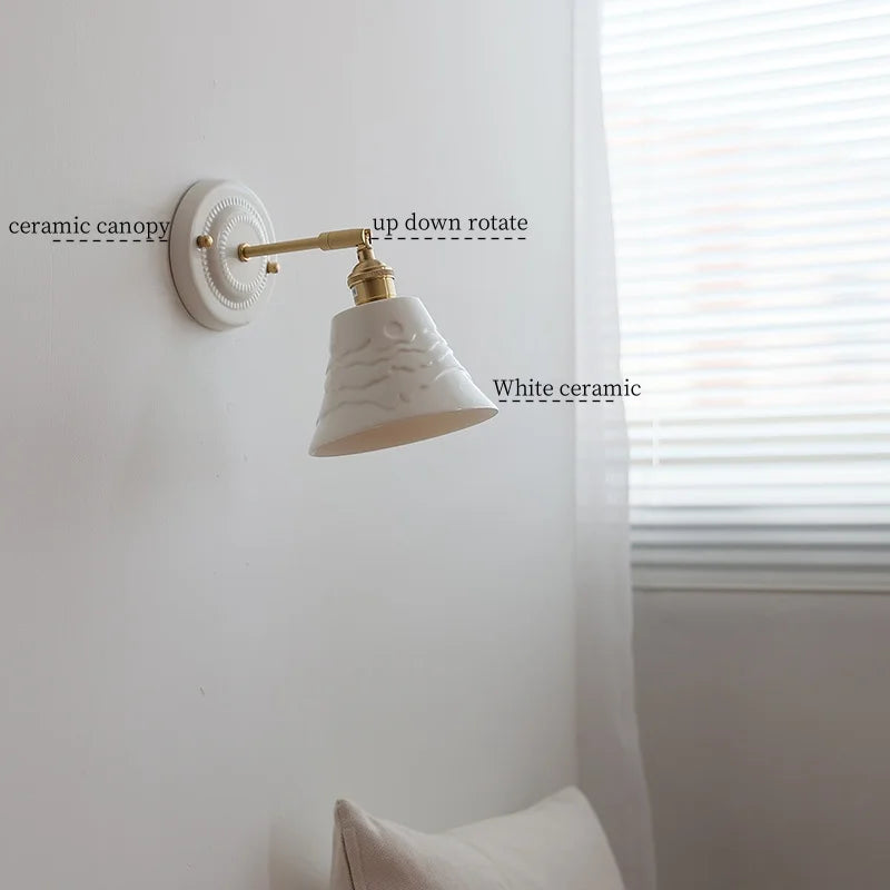 Afralia™ Copper Ceramic LED Wall Lamp with Pull Chain Switch for Stair Living Room