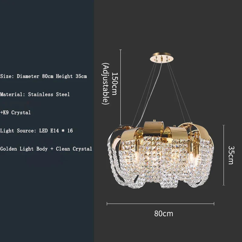 Modern Gold Crystal Chandelier LED Light Fixture Luxury Living Room Decor