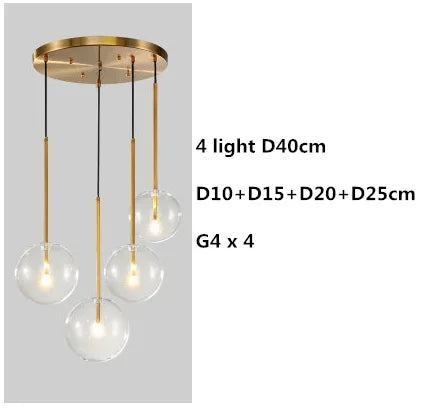 Clear Glass Globe LED Pendant Chandelier for Dining Room and Living Room