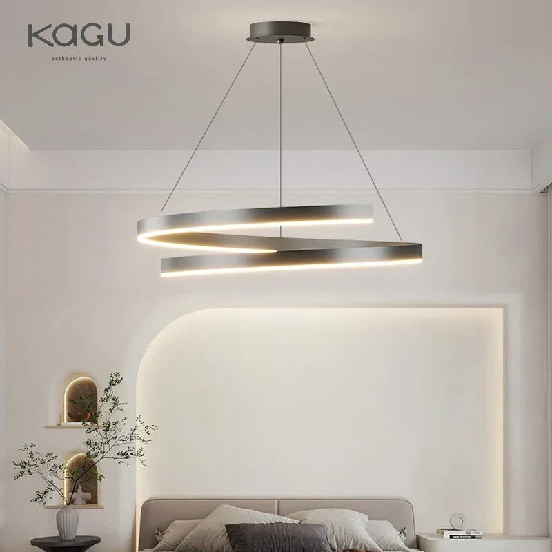 Black/White Spiral Chandelier for Living Dining Kitchen. Trendy Round Indoor Lighting Fixture.