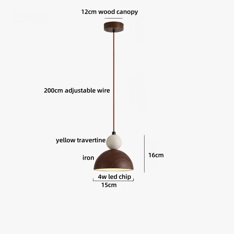 Stone LED Pendant Light: Nordic Modern Yellow Travertine Fixture for Living Dining Hallway