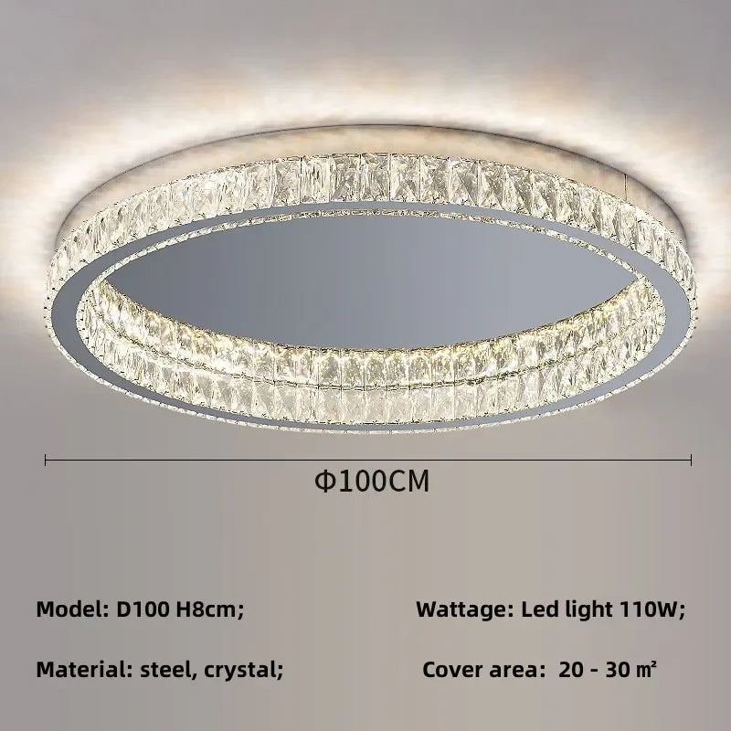 Crystal LED Ceiling Light Chrome Steel Chandelier - Dimmable Round Lamp