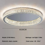 Crystal LED Ceiling Light Chrome Steel Chandelier - Dimmable Round Lamp