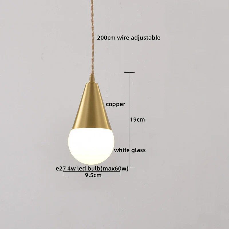 Nordic Copper Glass LED Pendant Light for Bedroom Living Room Corridor