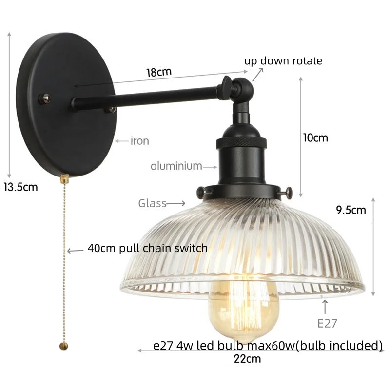 Silver Rural LED Wall Sconce Clear Glass Industrial Art Loft Stair Light