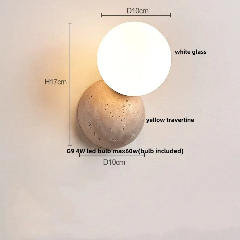 Yellow Travertine LED Wall Sconce for Bedroom Staircase Living Room - Nordic Modern Commercial-grade Mirror Light