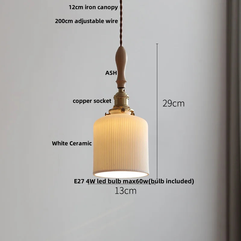 Wood Ash LED Pendant Light - Adjustable Nordic Modern Hanging Lamp