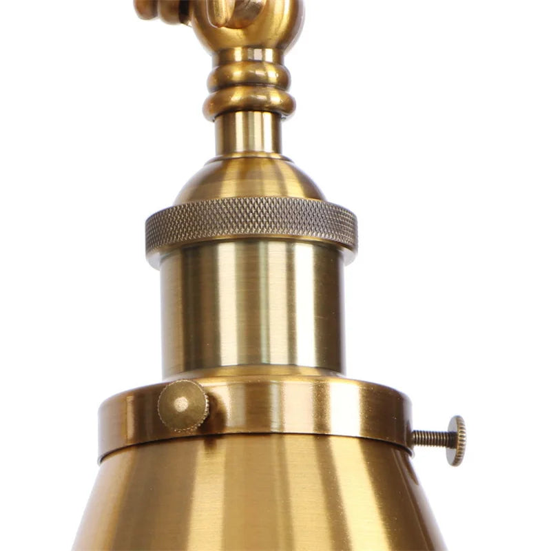 Vintage Iron Gold LED Wall Lamp with Long Arm and Pull Chain Switch