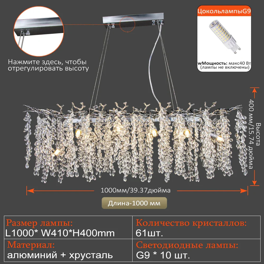 Grape Crystal Chandelier Silver Gold LED Tree Branch Luxury Lighting