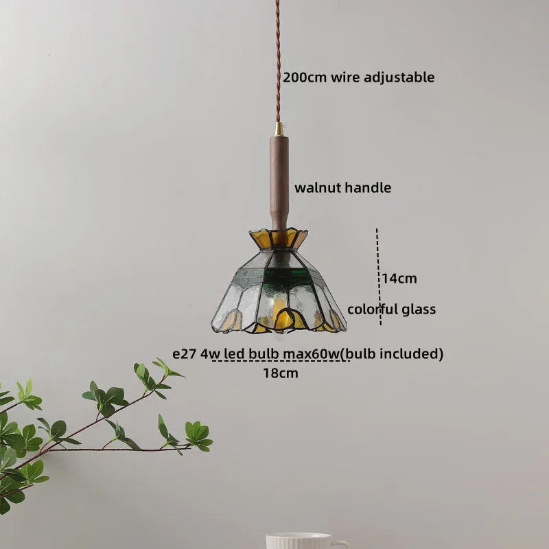 Walnut Glass Pendant Lamp: Nordic LED Hanging Light Fixture for Dining Room, Bedroom, Bar