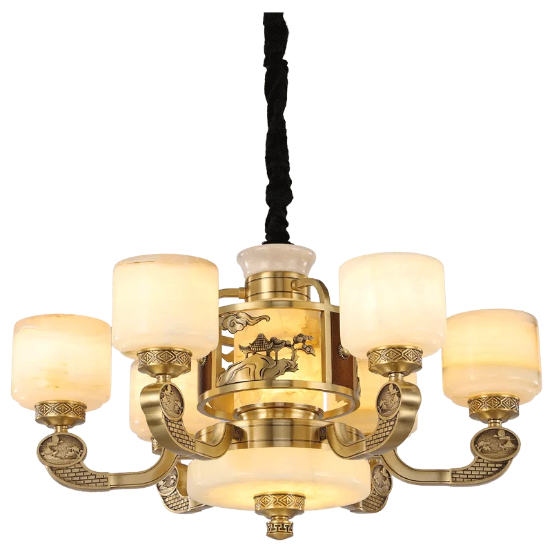 Natural Jade Chandelier - Luxurious Zhongshan Lamps for Dining, Bedroom, and Living Room