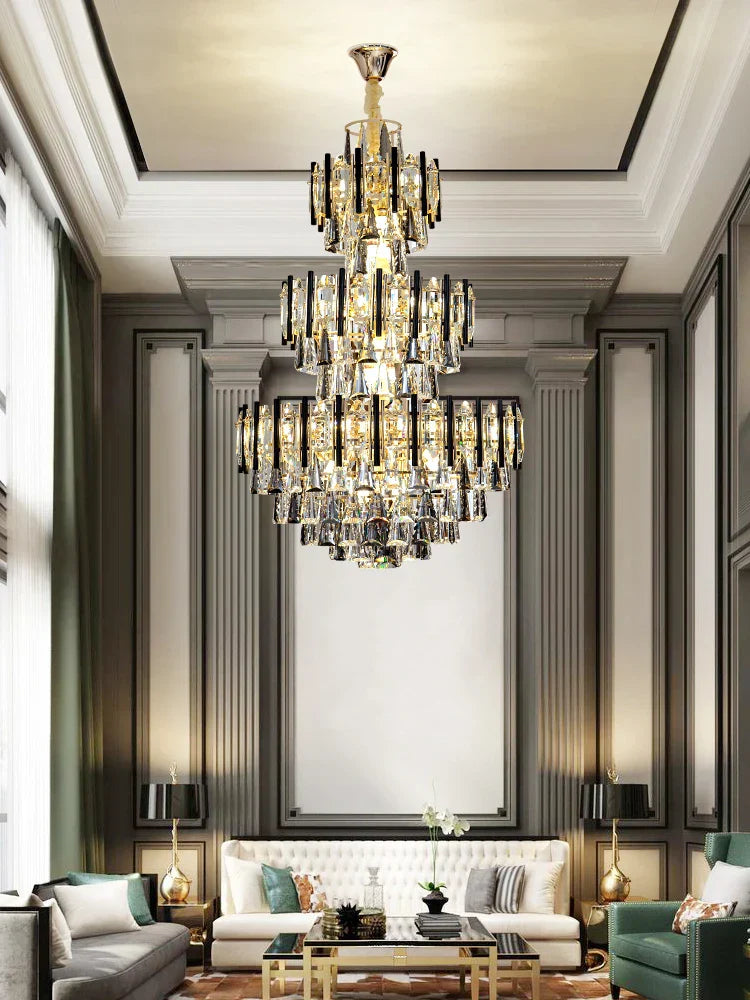 Crystal Loft Chandelier: Modern Luxury Pendant Light for Living Room or Hotel Lobby