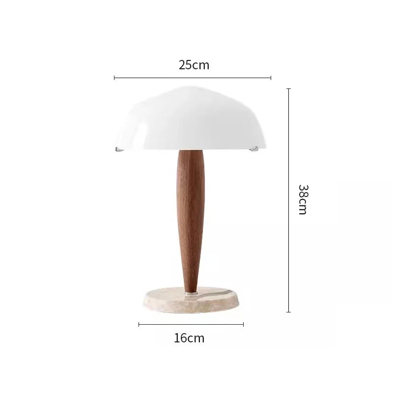 SHY3 Walnut Wood Desk Lamp Glass Shade Marble Base Table Light