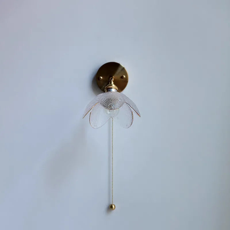 Modern Copper Glass Wall Light with Pull Chain Switch
