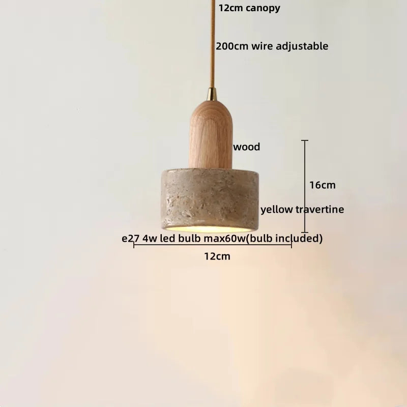 Yellow Travertine Stone LED Pendant Lamp for Kitchen, Living Room, Bedroom