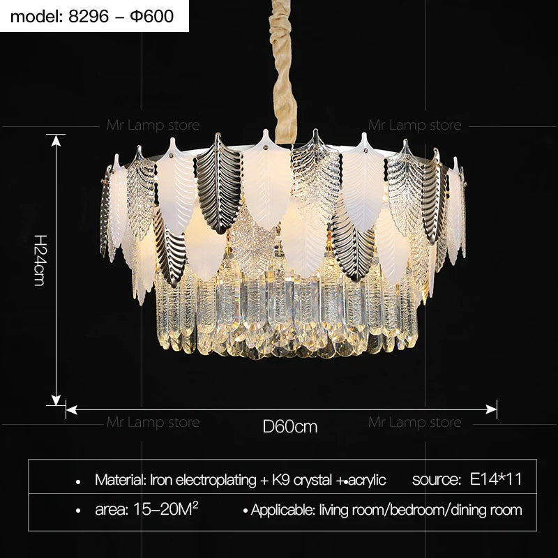 Retro Leaf Crystal Chandelier: Luxury Postmodern Living Room Lighting
