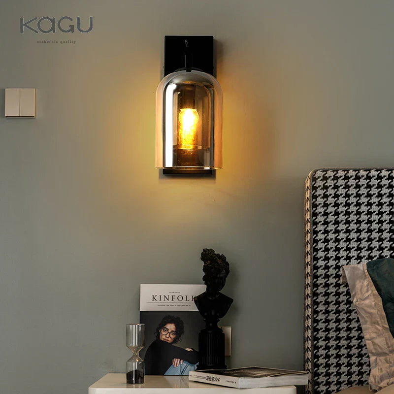 Nordic Double Glass Wall Lamp: Modern LED E27 Bedside Reading Wall Lamp