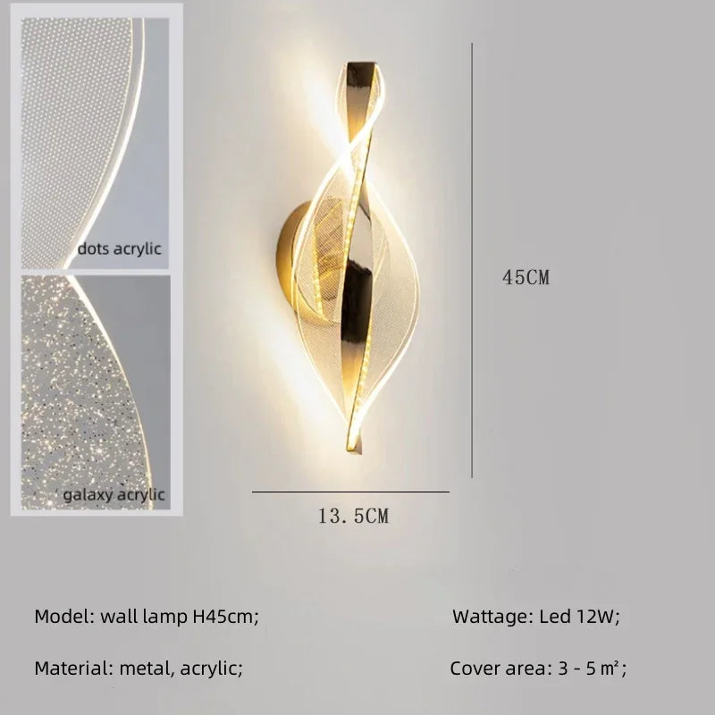 Spiral Gold LED Chandelier Acrylic Pendant Lights for Modern Bedside Stairs