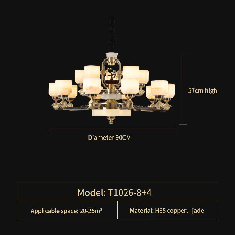 Copper Jade Duplex Chandelier: Chinese Villa Hall Lighting for Hotel Lobby & Living Room