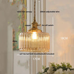 Walnut Wood LED Pendant Light Fixture with Glass Lampshade and Knob Switch