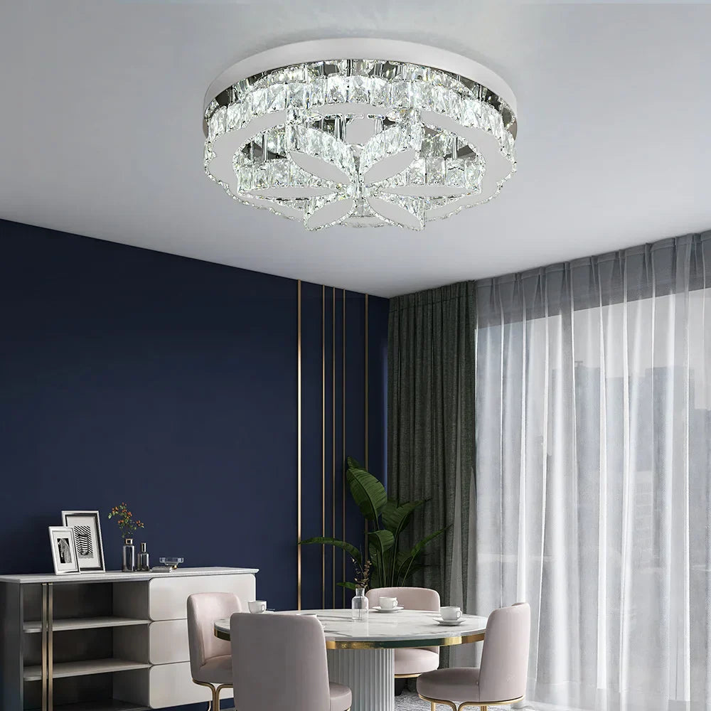Crystal Ceiling Chandelier: Modern LED Light with RC Dimming for Luxe Home Decor