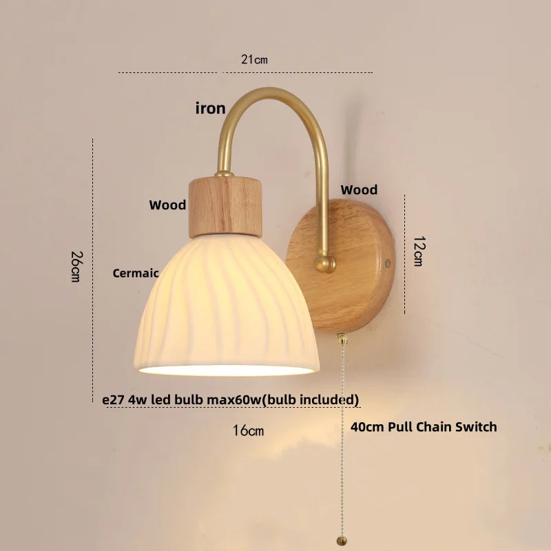 Wood Canopy LED Wall Light with Pull Chain Switch for Bar, Bedroom & Restaurant