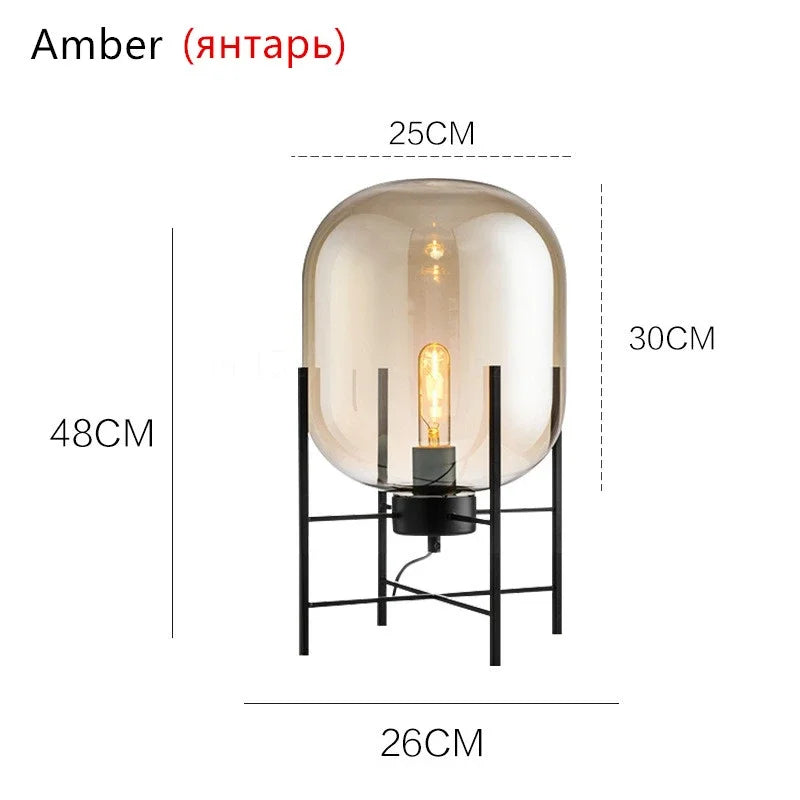 Nordic Smoky Gray Glass Table Lamp Postmodern Iron Desk Lamps for Living Room