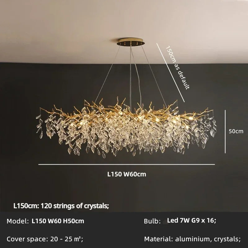 Crystal LED Pendant Lights Gold Dining Room Branch Chandelier