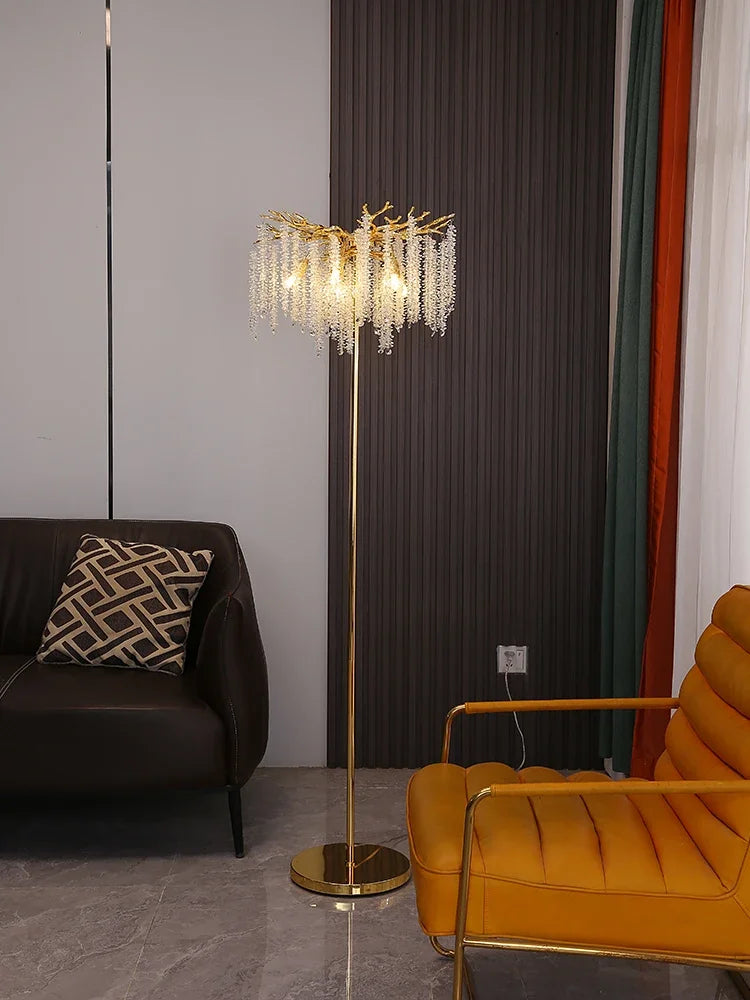 Crystal Gold LED Floor Lamp: Nordic Luxury for Living Room & Bedroom