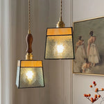 Vintage Flower LED Glass Pendant Light Fixture with Walnut Wood - Japan Style